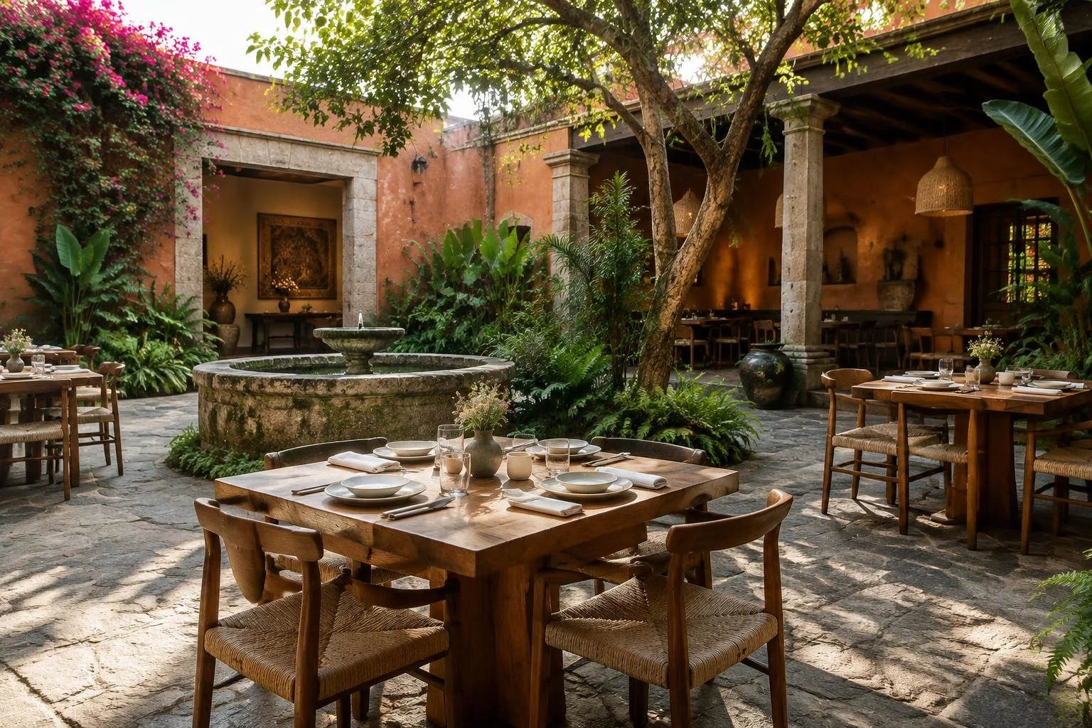Patio de restaurante, escena editorial